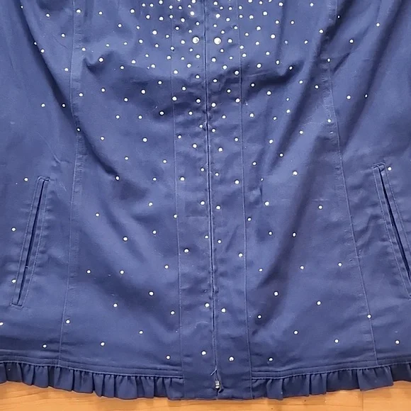 Quacker Factory Sparkle Stretch Embellished Ruffle Navy Blue Jacket - Picture 6 of 13